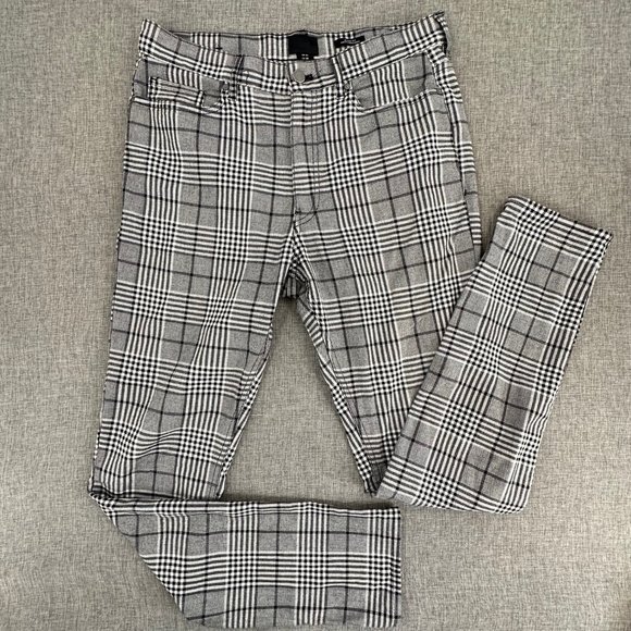 H&M Plaid Pants Skinny Fit size 30 Black White Pockets Work Business School Wear - Picture 1 of 16